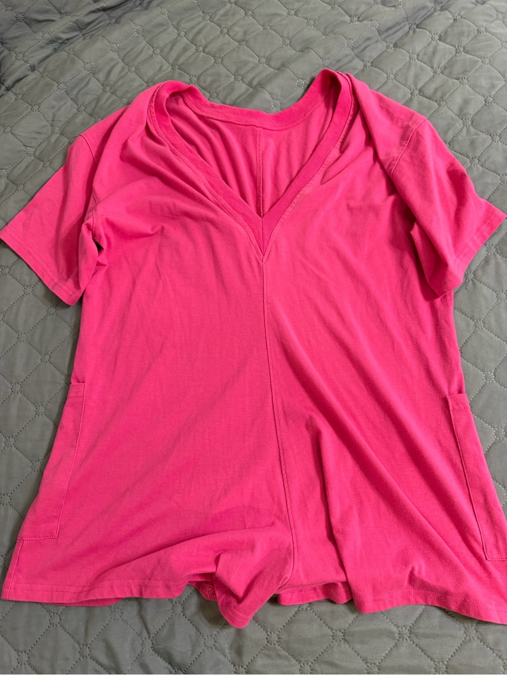 Women's V-Neck Short Sleeve Romper - Hot Pink